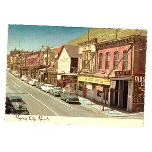 Vintage Virginia City Nevada Postcard Looking South Street Delta Saloon Antique